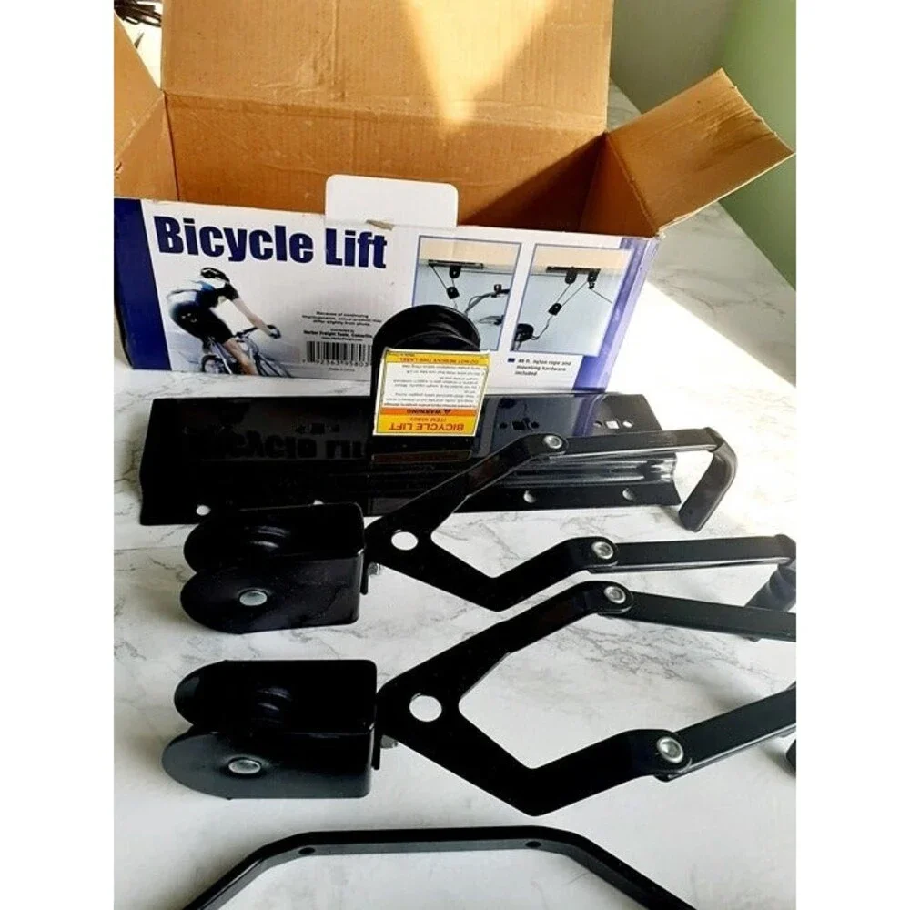 Bicycle Lift Bike Ceiling Mount Pulley Hoist Garage Storage Rack Hooks Hanger